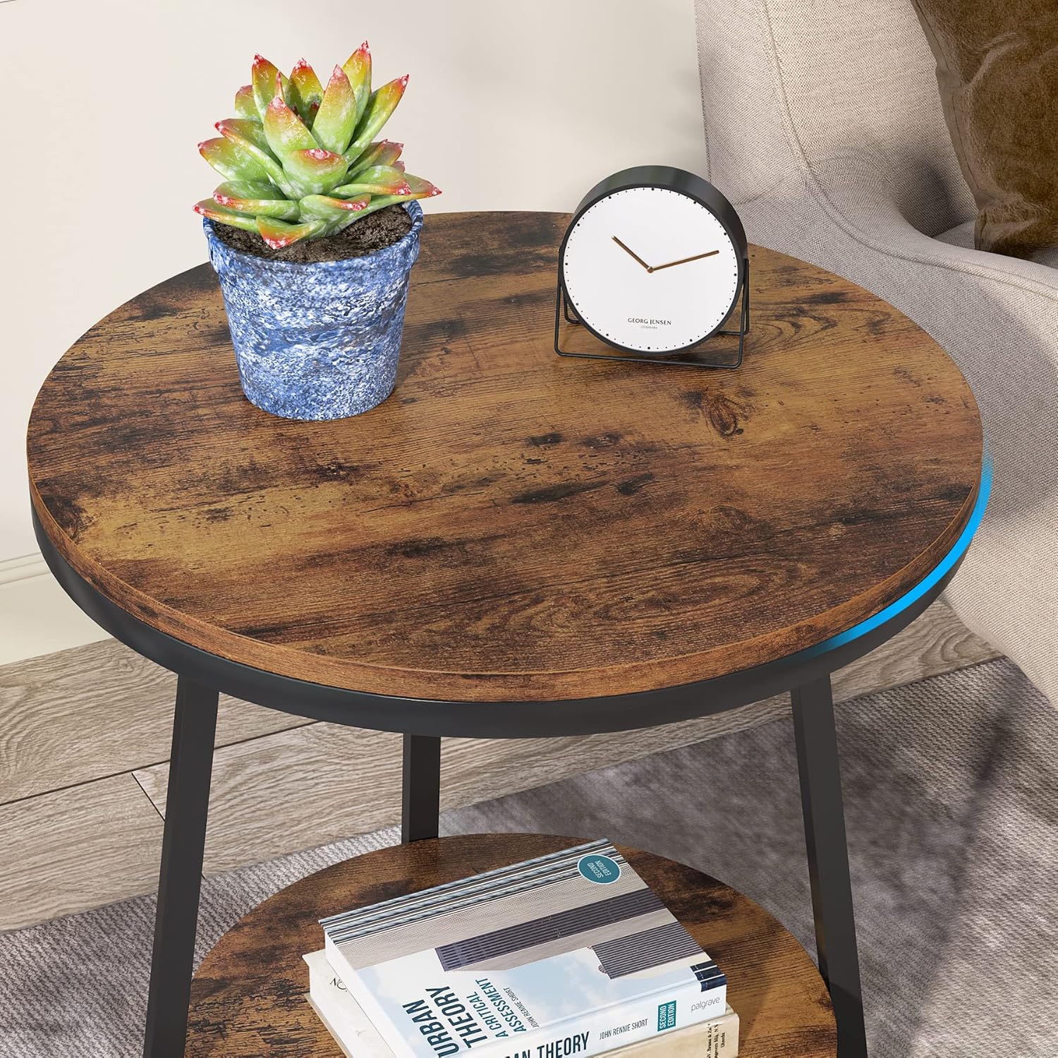 19.68" Industrial End Table with Storage Shelf – 2-Tier Round Side Table