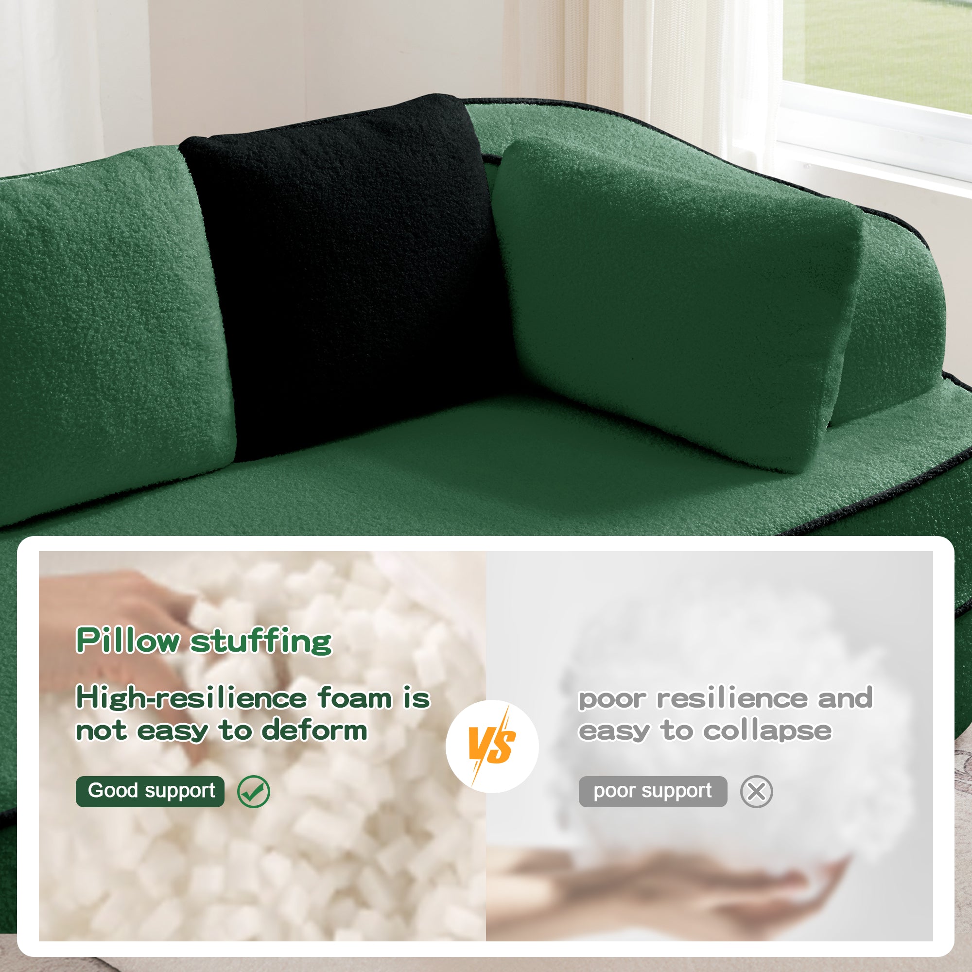 106" Teddy Fabric No Assembly Sofa with L-Shaped Chaise