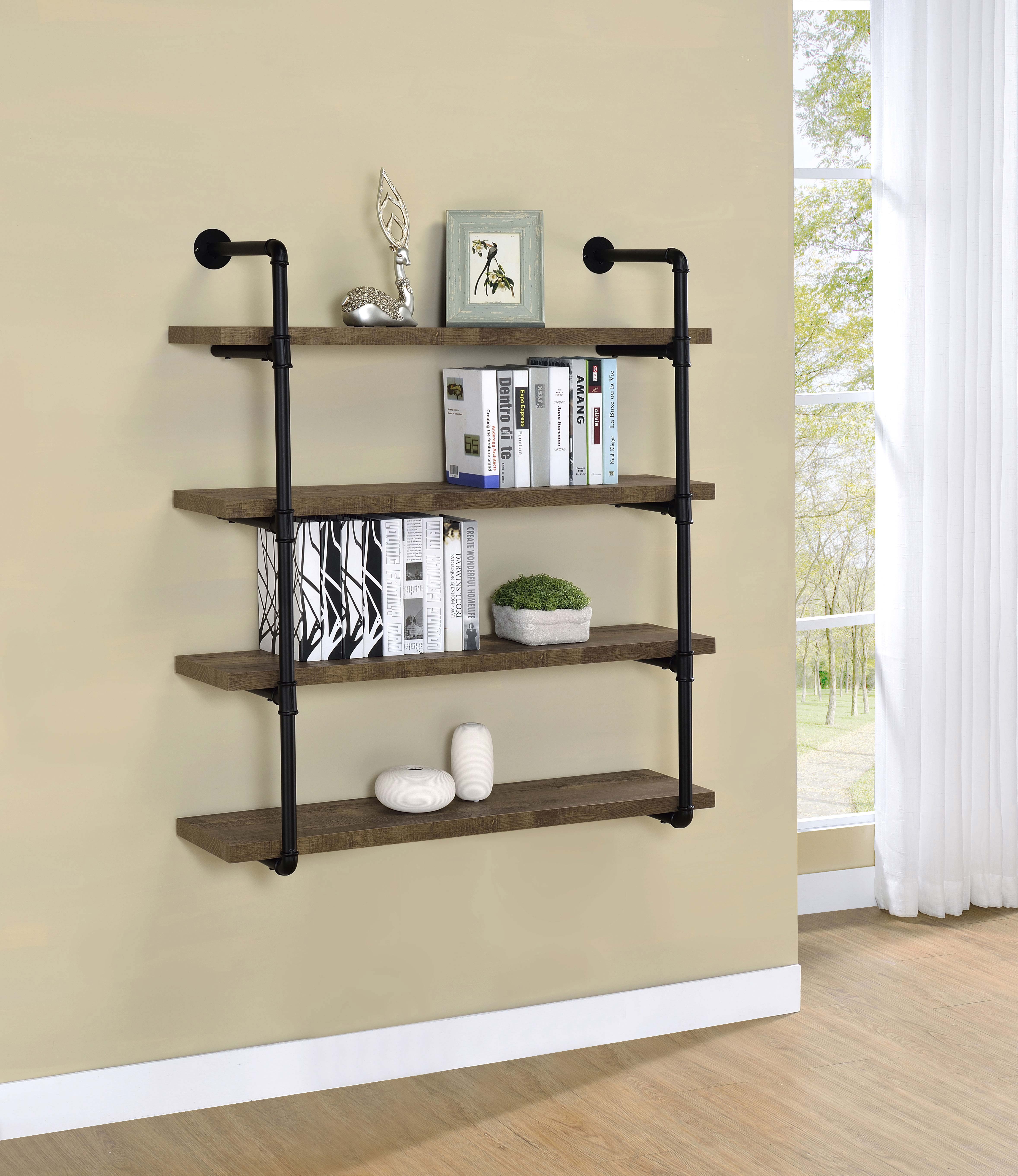 Elmcrest 39-inch 4-shelf Wall Bookshelf Rustic Oak-CoasterEveryday