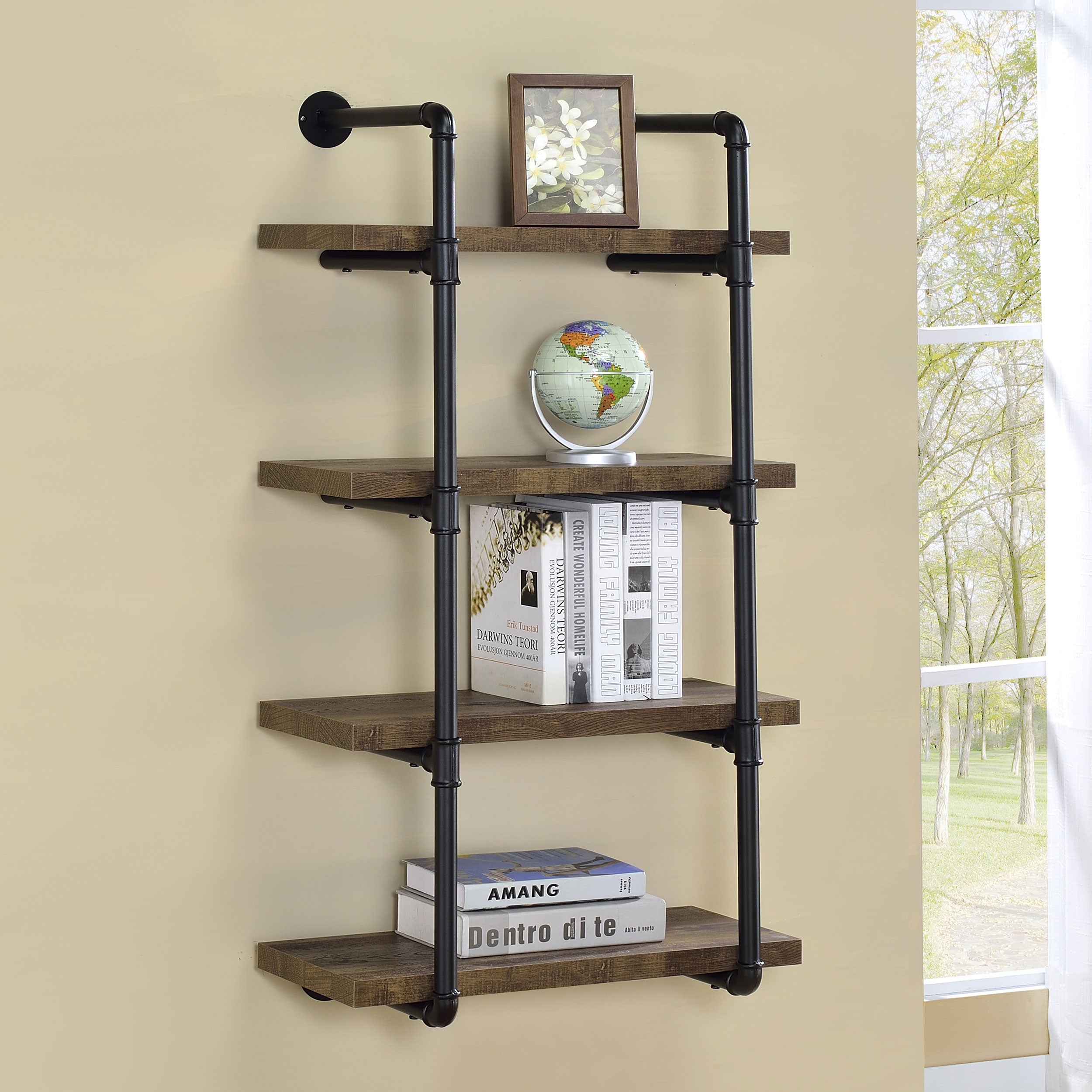 Elmcrest 24-inch 4-shelf Wall Bookshelf Rustic Oak-CoasterEveryday