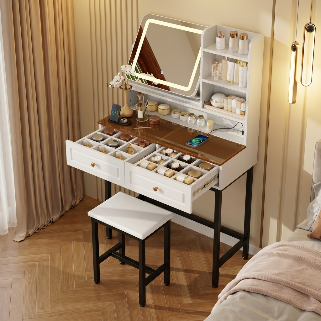 Makeup Vanity with LED Lighted Mirror