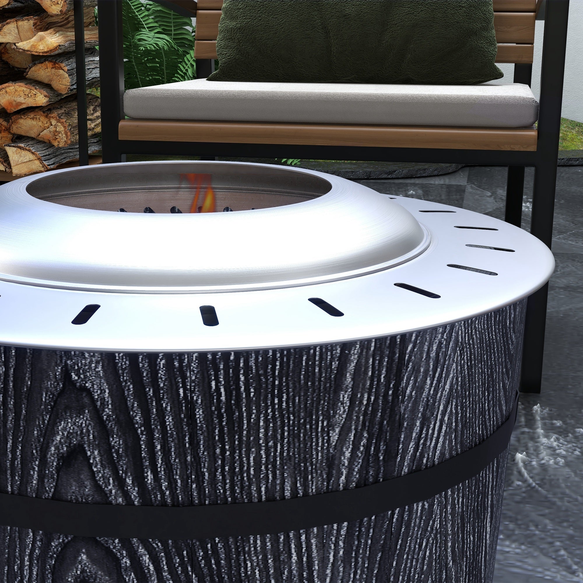 Smokeless Fire Pit with Fireproof Mat, 20' Barrel Style Portable Wood Burning Firepit