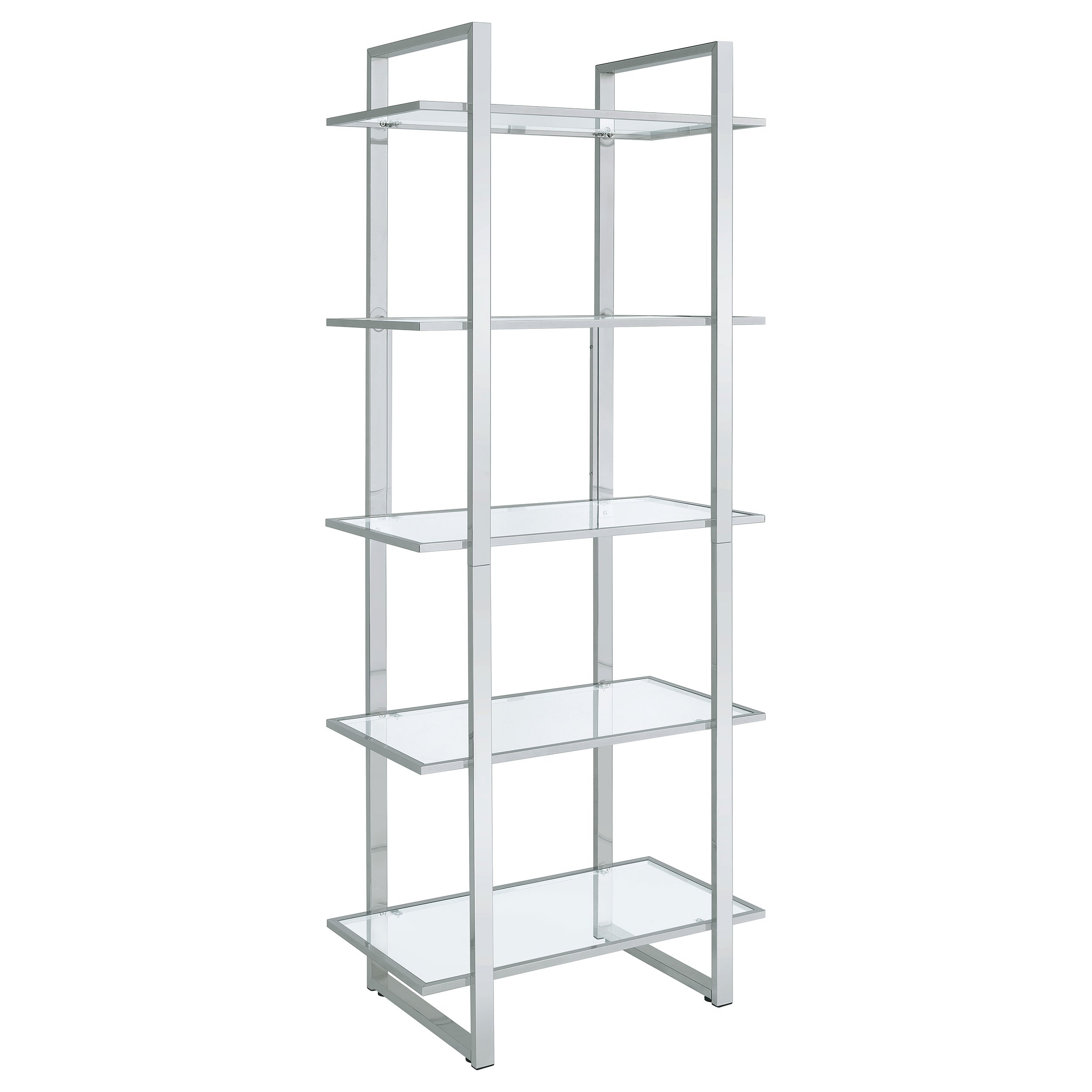 Hartford 79-inch 5-shelf Glass Bookshelf Chrome-CoasterEssence