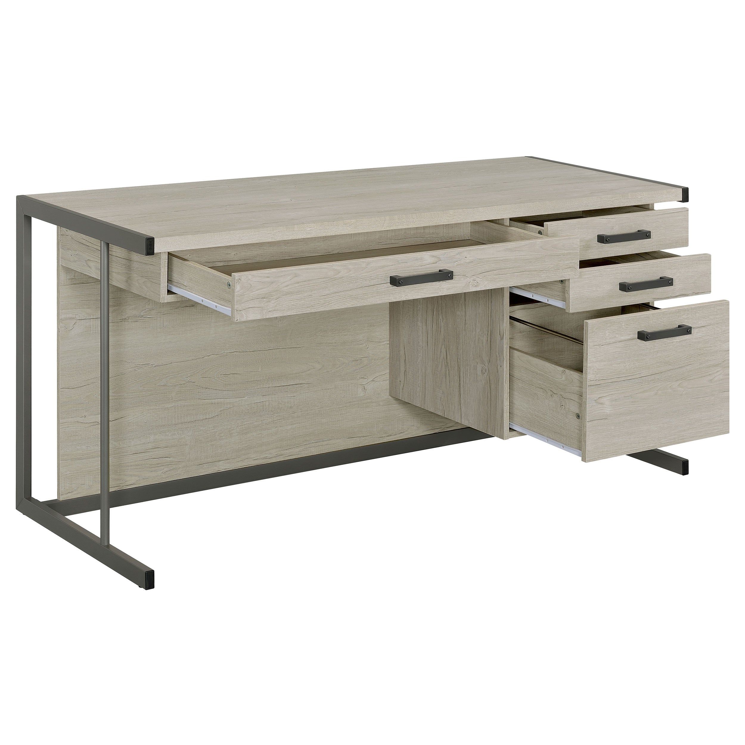 Loomis 60-inch 4-drawer Computer Desk Whitewashed Grey-CoasterEssence
