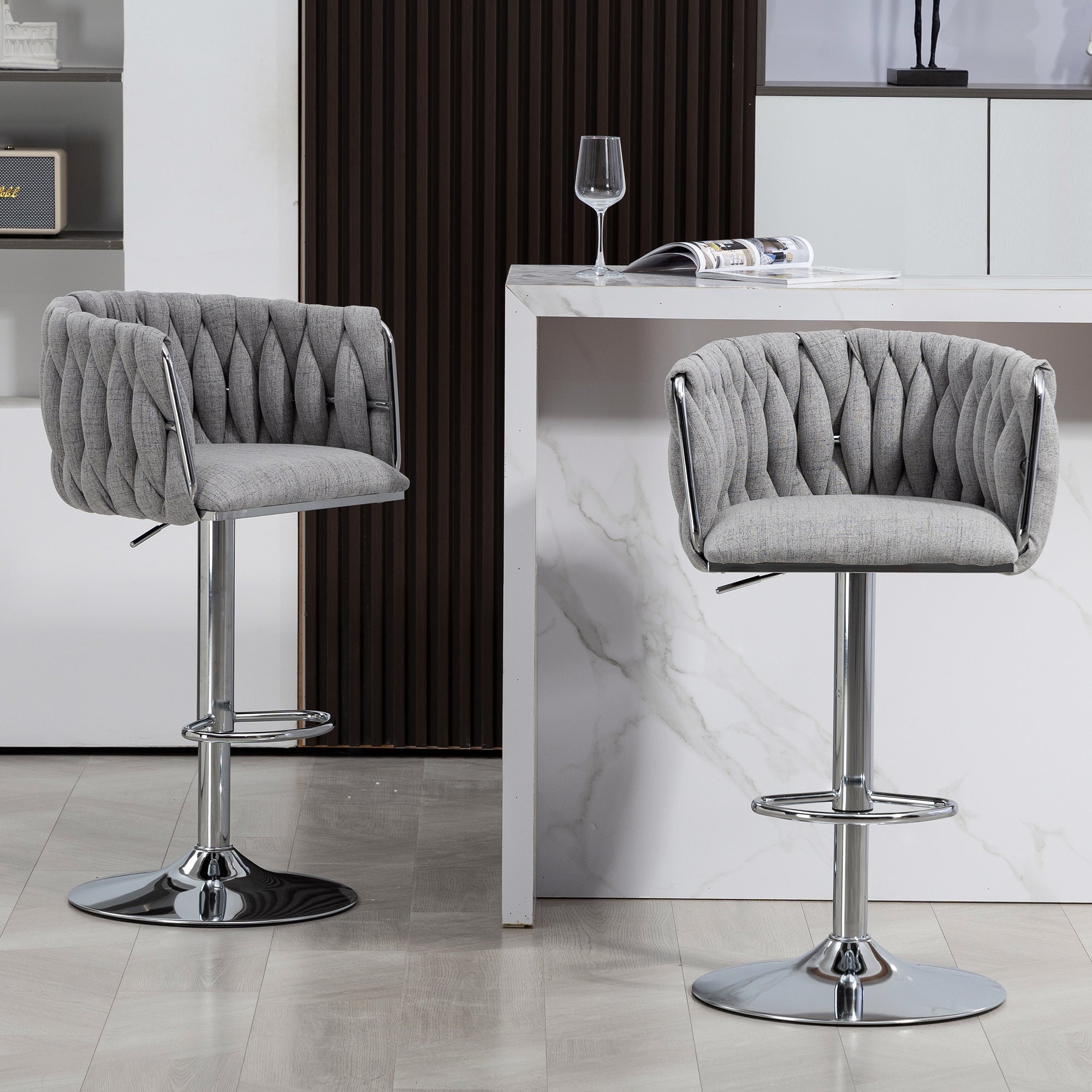 360° Fabric Cover Swivel Bar Stools Set of 2