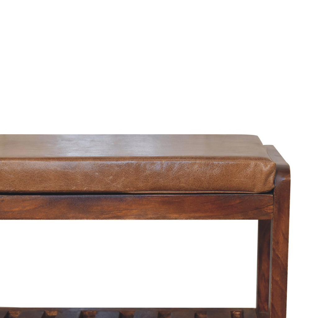 Solid Wood Small Buffalo Slatted Bench with Open Storage