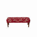 European Style Tufted Floral Bench with Turned Wood Legs