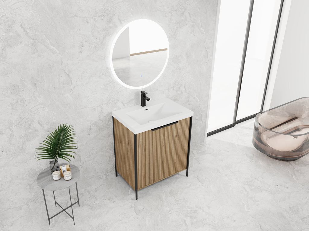 30" Freestanding Bathroom Vanity with Resin Sink & 2 Soft-Close Cabinet Doors