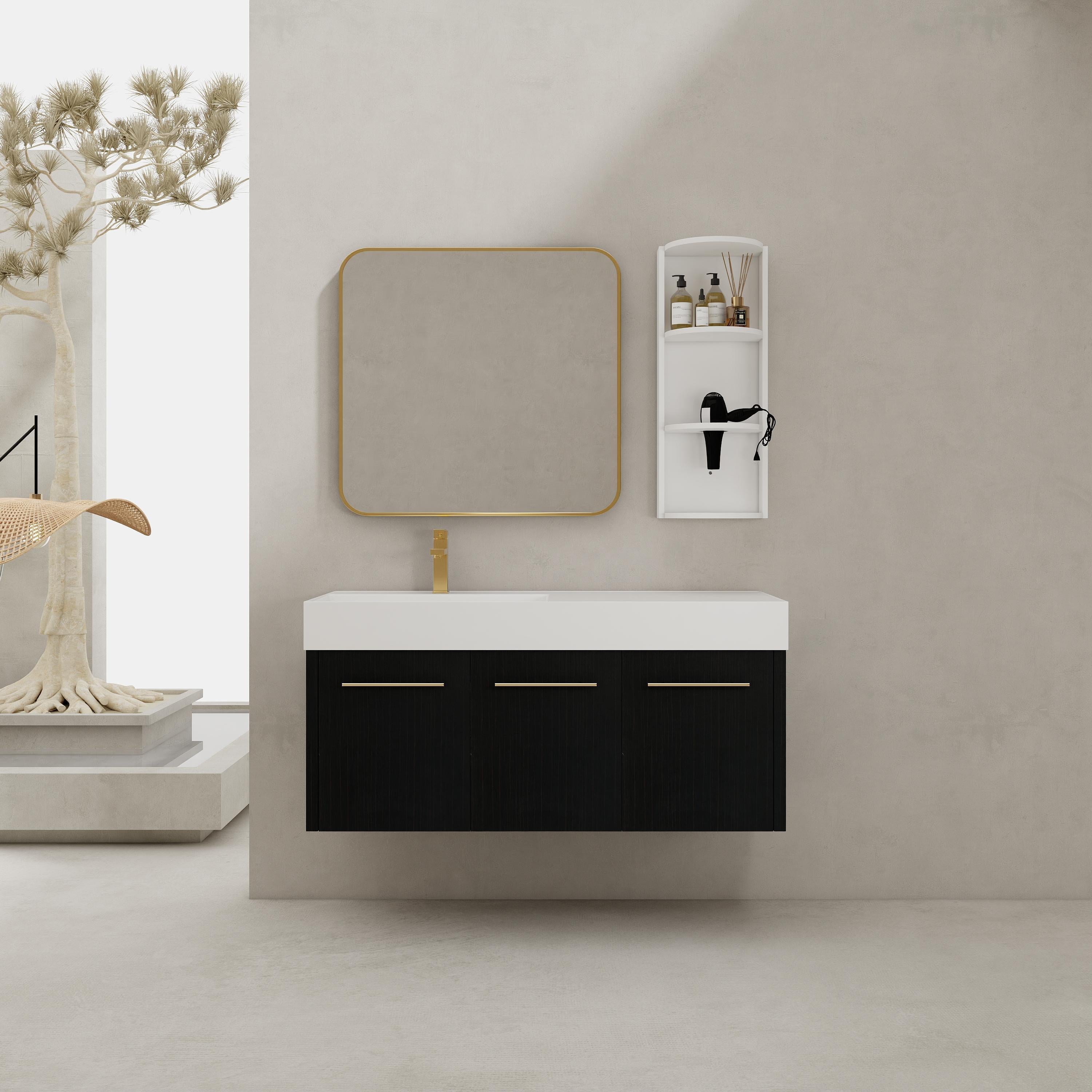 48 Inch Wall-Mounted Bathroom Vanity with Sink and Storage Rack
