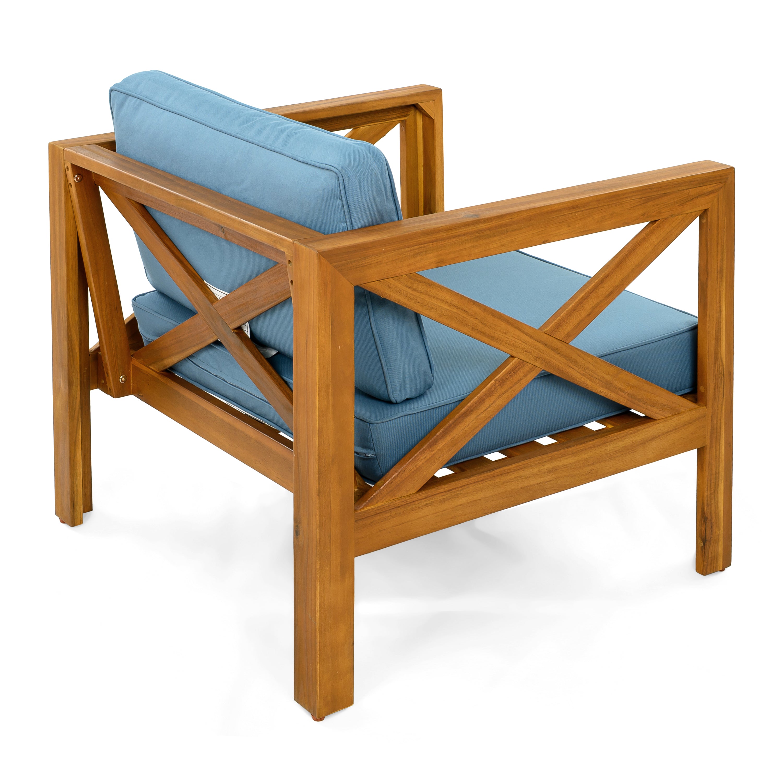 Outdoor Acacia Wood Club Wooden Armchair with Cushions (Set of 2)