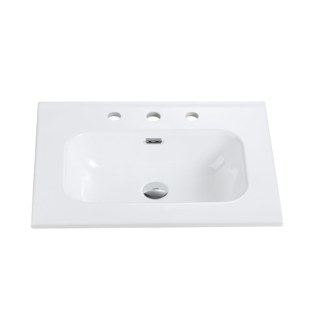 Glossy White Ceramic Integrated Bathroom Sink