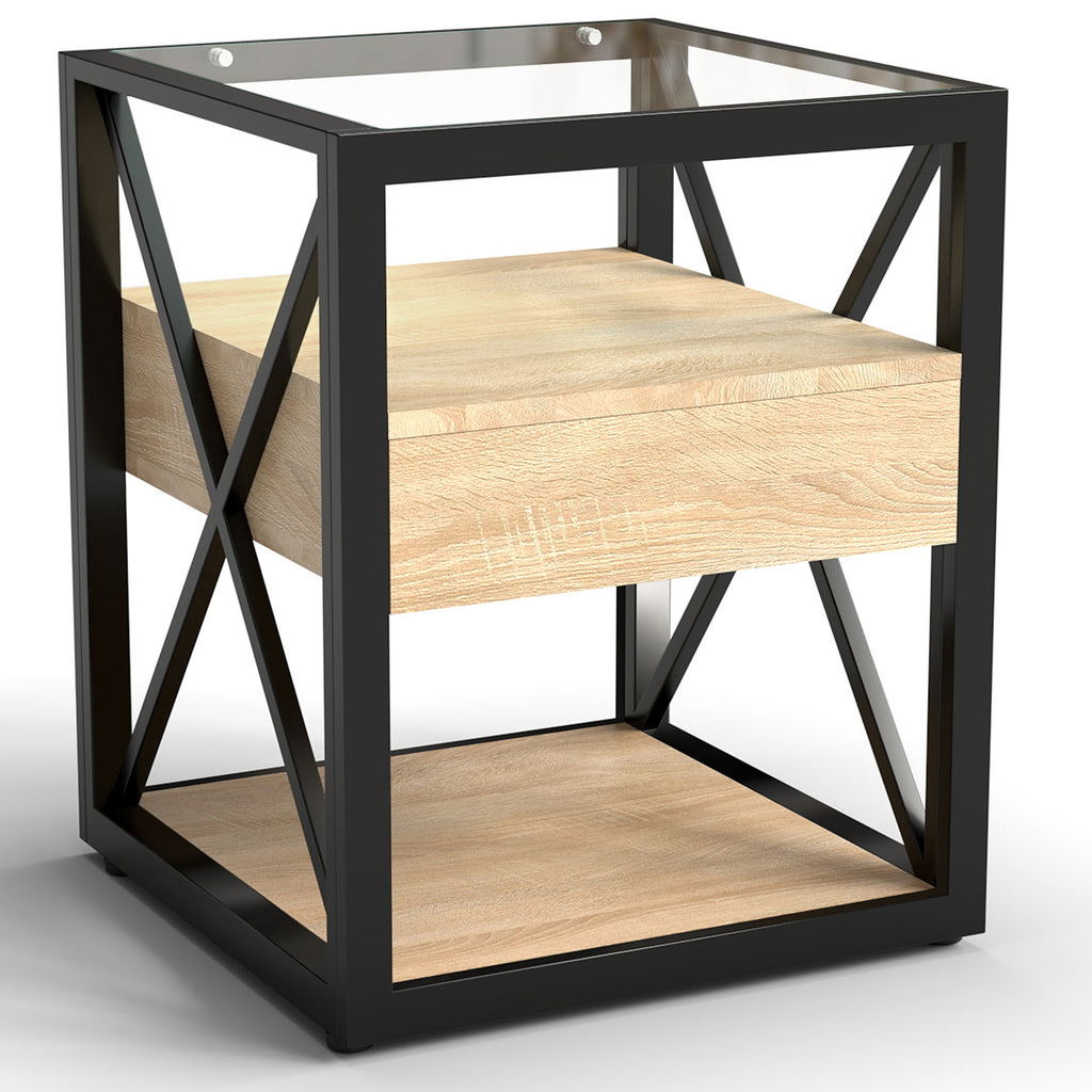 Modern End Table with Drawer - Nightstand for Bedroom & Living Room