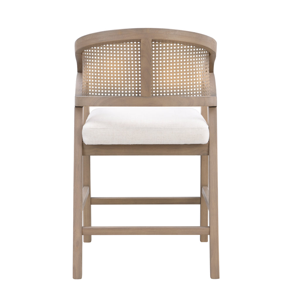 Wooden Frame Counter Stools with Rattan Back, Light Ash, Set of 2