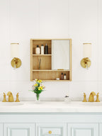 Natural Wood Finish Wall Mounted Mirror Cabinet