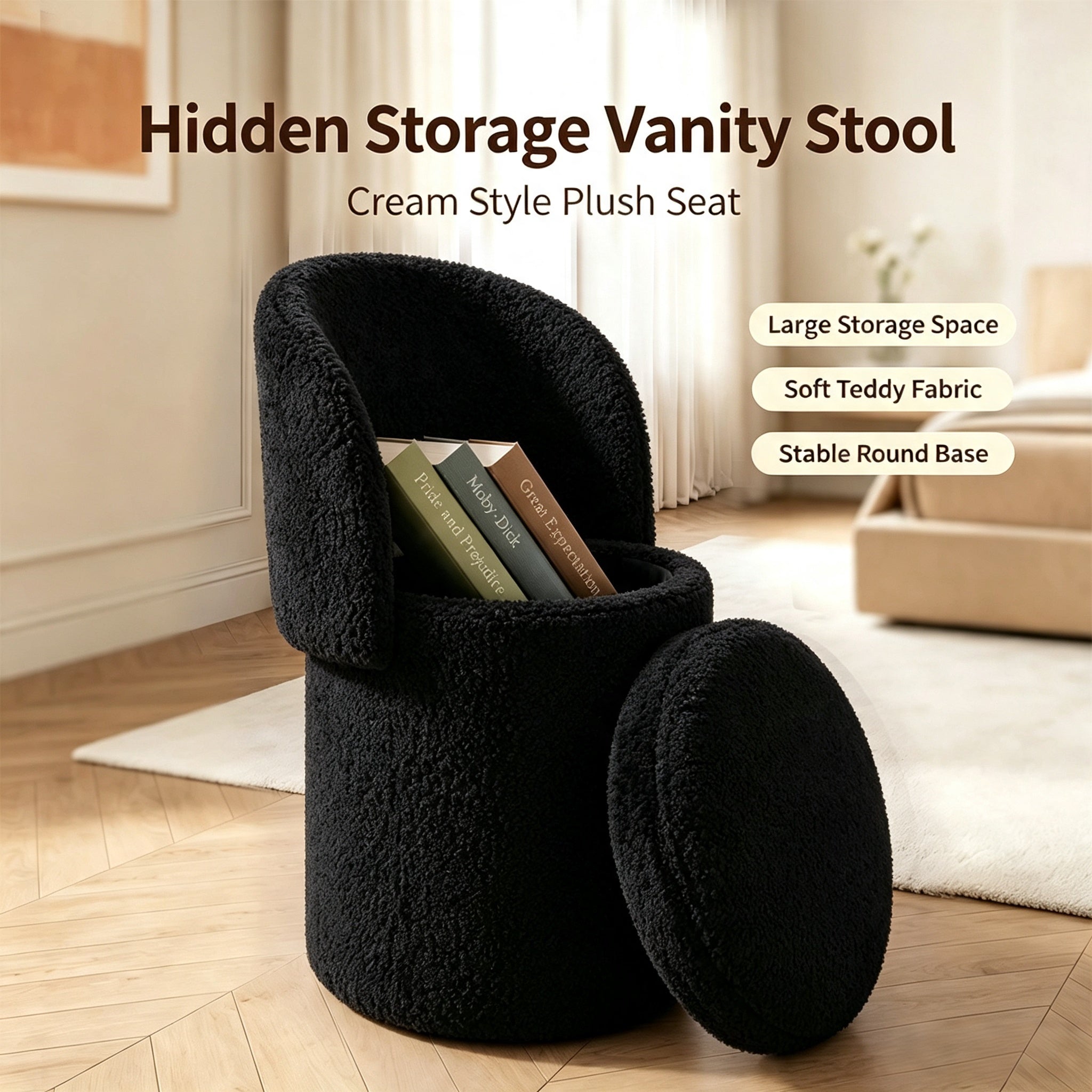 Upholstered Makeup Stool with Storage