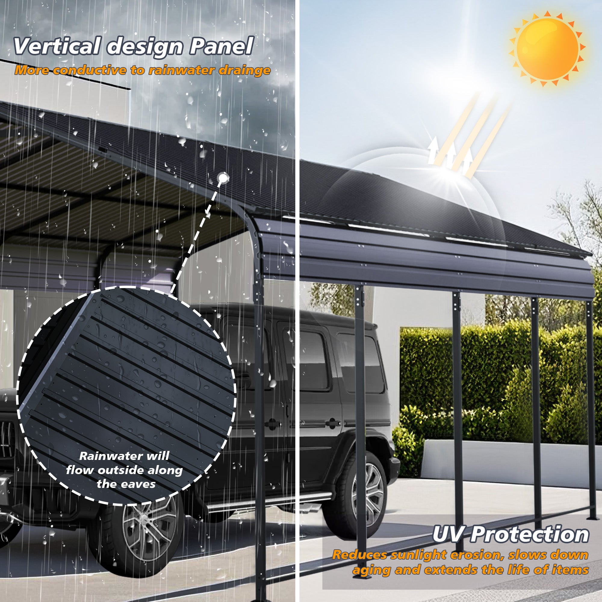 12x20 FT Heavy Duty Metal Carport with Galvanized Steel Roof