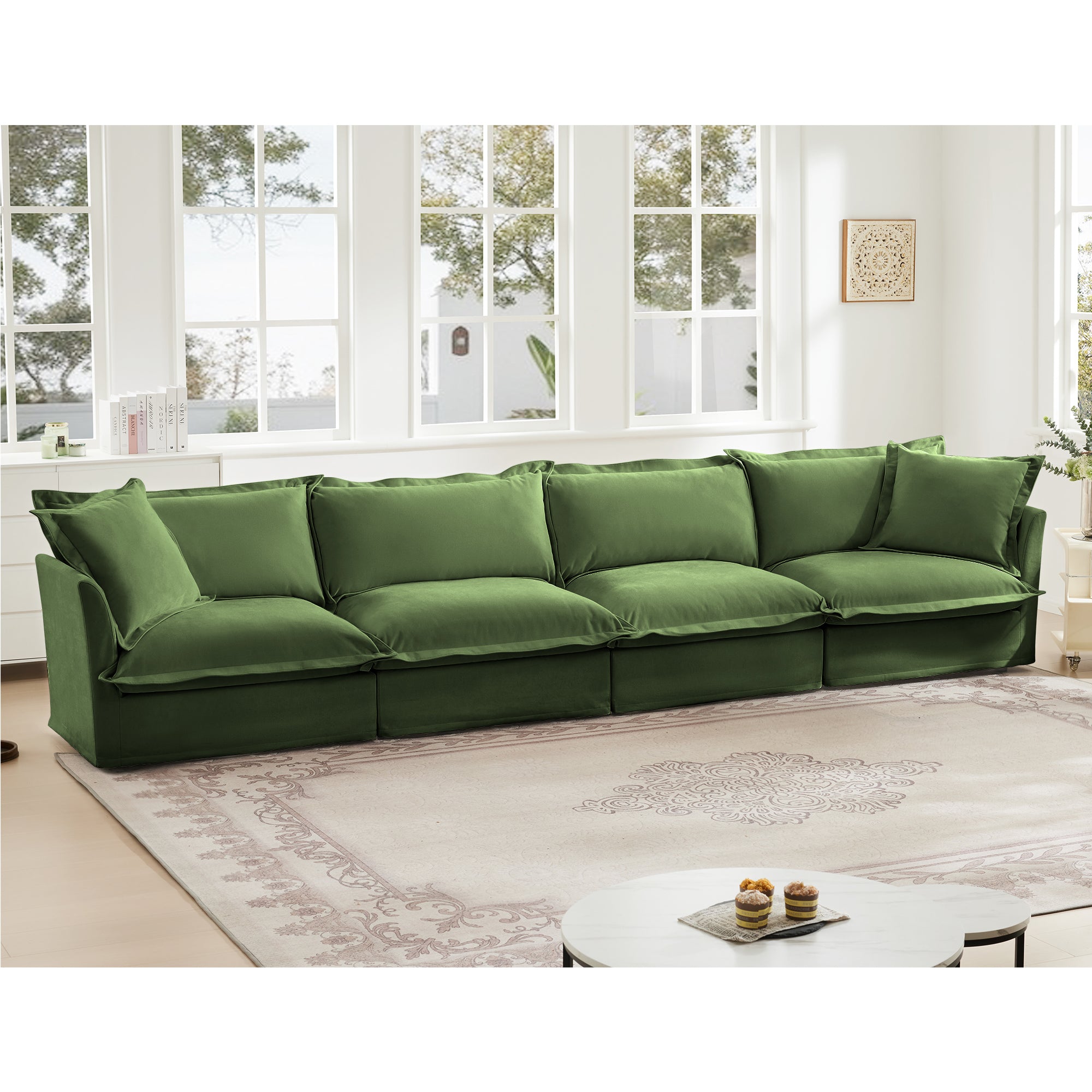 Slipcovered Long Sofa - 4 Seater with Removable Cover