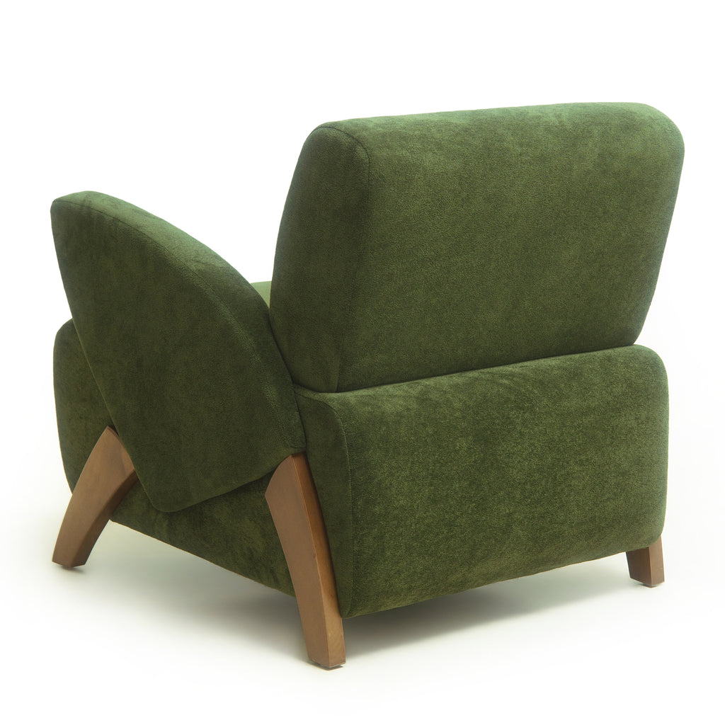 Velvet Fabric Lounge Chair with Birch Legs