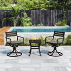 Outdoor Metal Swivel Patio Set - 2 Armchairs & Table