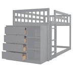 Twin Over Twin Bunk Bed with 4 Drawers and 3 Shelves - Gray