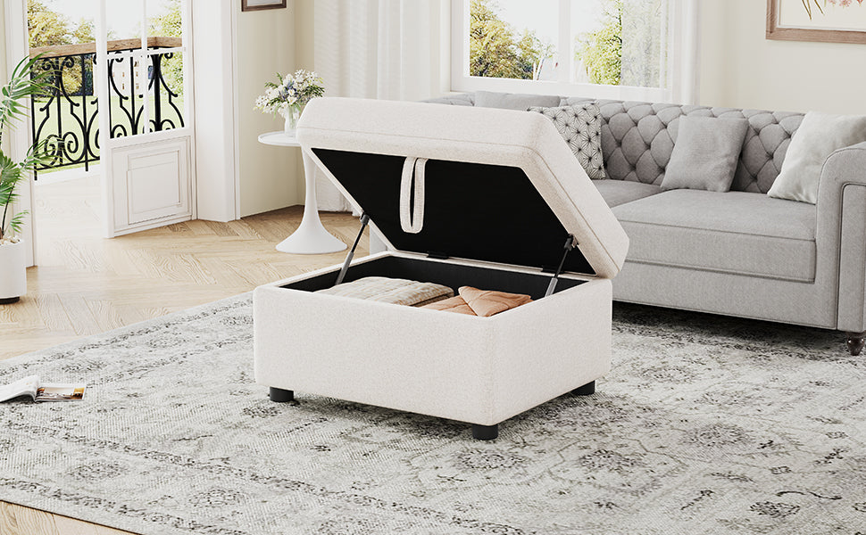 Movable Storage Ottoman - 26.6" Chenille Footrest