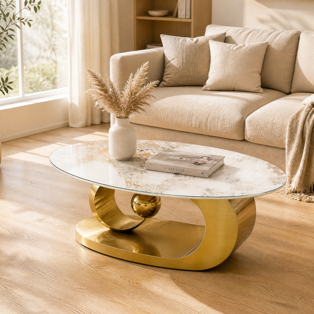 Polished Gold Tempered Glass Coffee Table