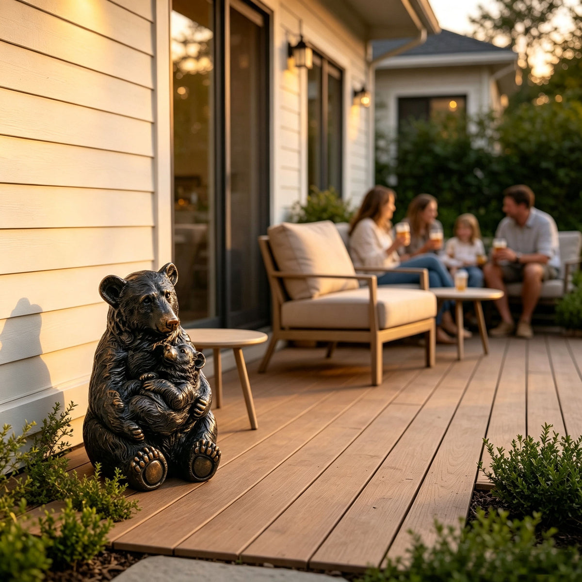 19'' Tall Mother Bear Hugging Cub Garden Statue