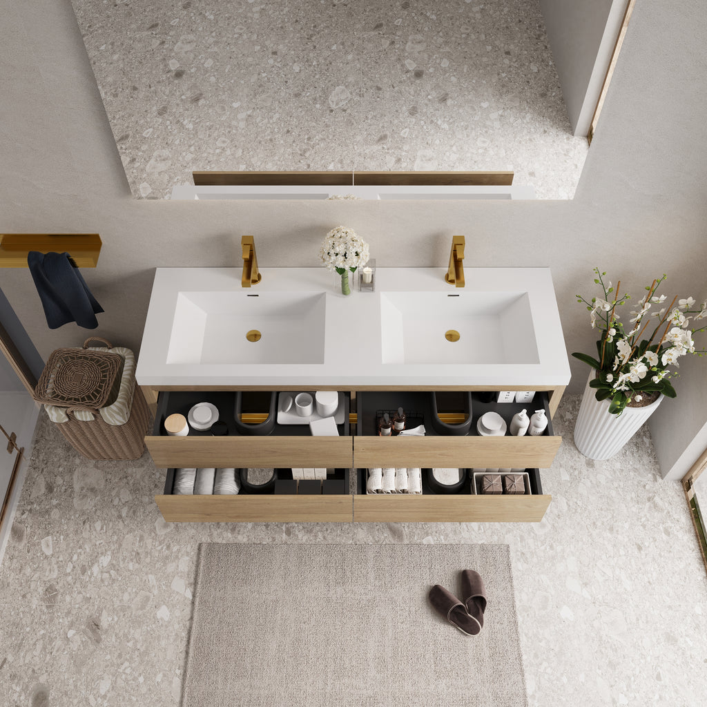 60" Wall-Mounted Bathroom Vanity with Double Sinks
