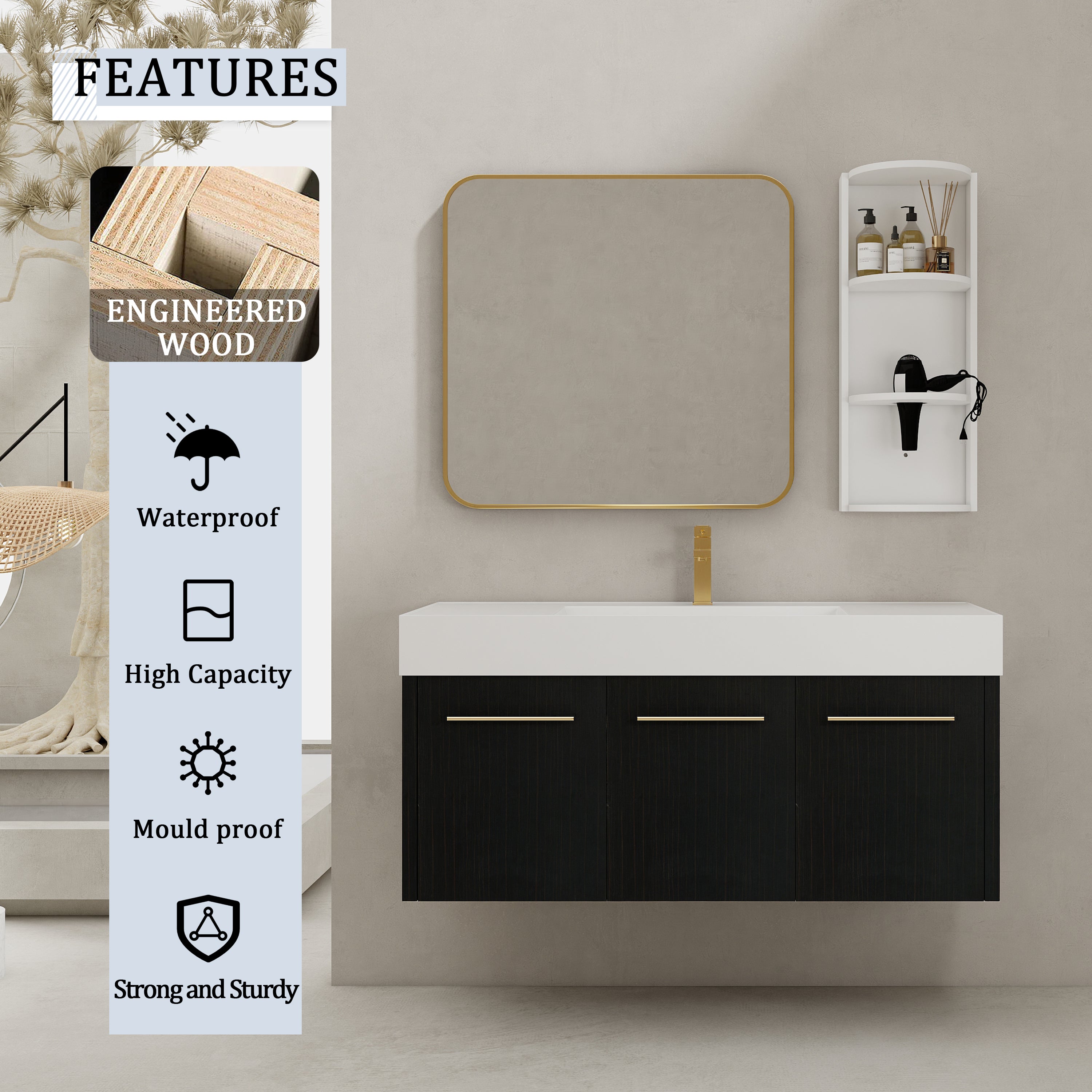 48 Inch Wall-Mounted Bathroom Vanity with Sink