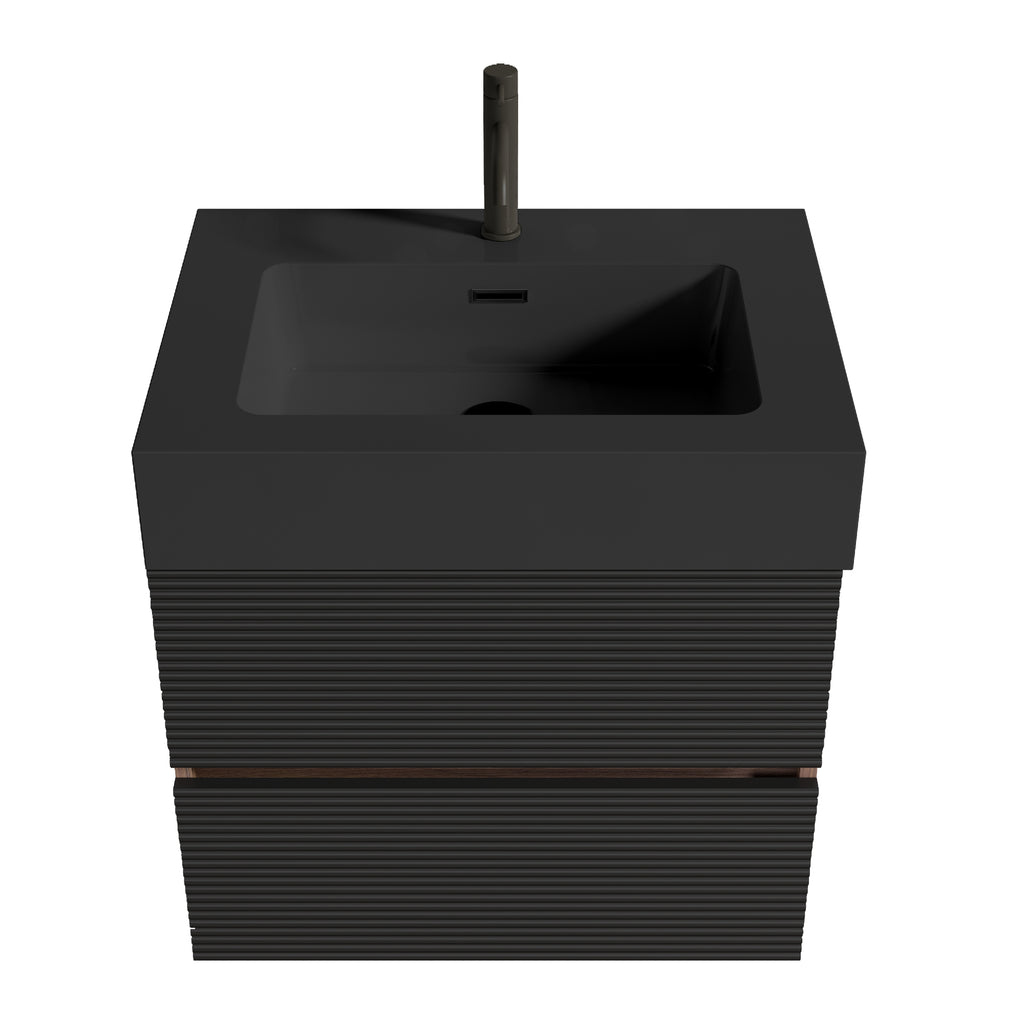 Grace 24-Inch Wall-Mounted Bathroom Vanity with Soft-Close Drawers, Black and Walnut
