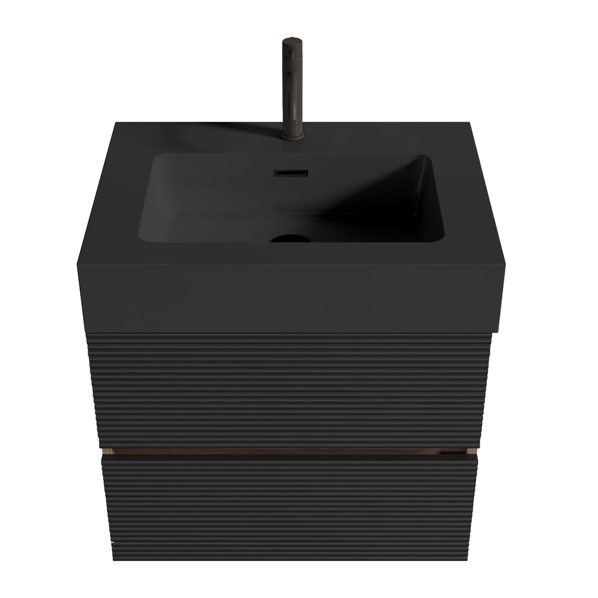 Grace 24-Inch Wall-Mounted Bathroom Vanity with Soft-Close Drawers, Black and Walnut