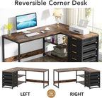 59” L-Shaped Computer Desk with Drawers and Storage Shelves