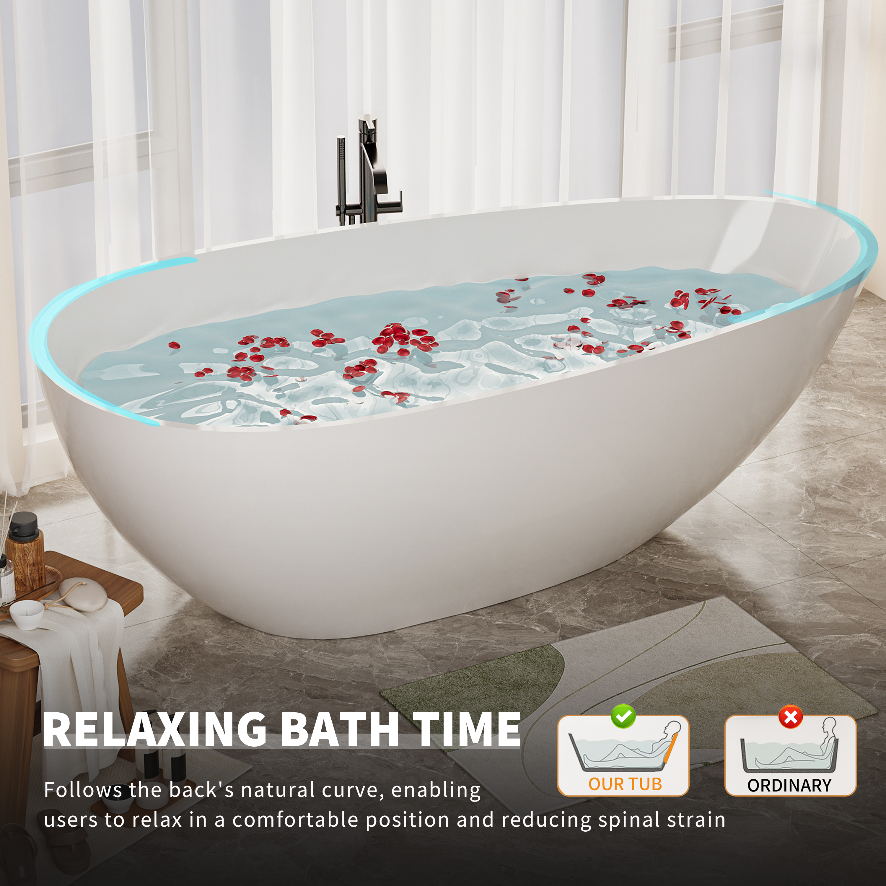 59" Freestanding Solid Surface Bathtub