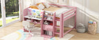 Full Size Low Loft Bed with Built-in Desk, Storage Cabinets and Open Bookcase