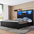 King Bed Frame with High Storage Headboard