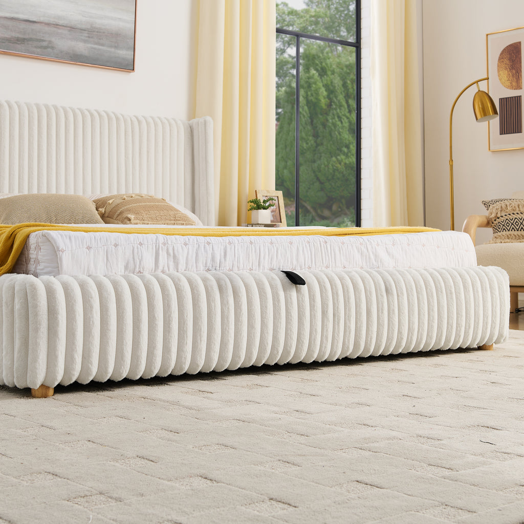 King Functional Vertical Striped Bed with Gas Lift Storage
