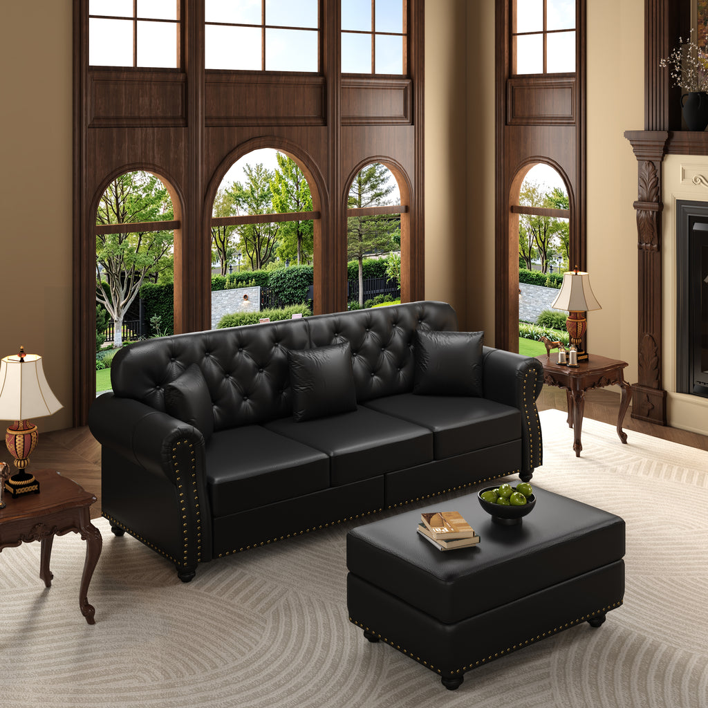 Upholstered Faux Leather Sofa with Nailhead Trim