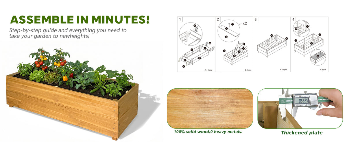 Solid Fir Wood Raised Garden Bed with Liner