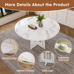 47.24" Round Dining Table for 4 - Farmhouse MDF Table with Marble