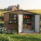 10x8 FT Outdoor Metal Storage Shed with Window & Flower Rack