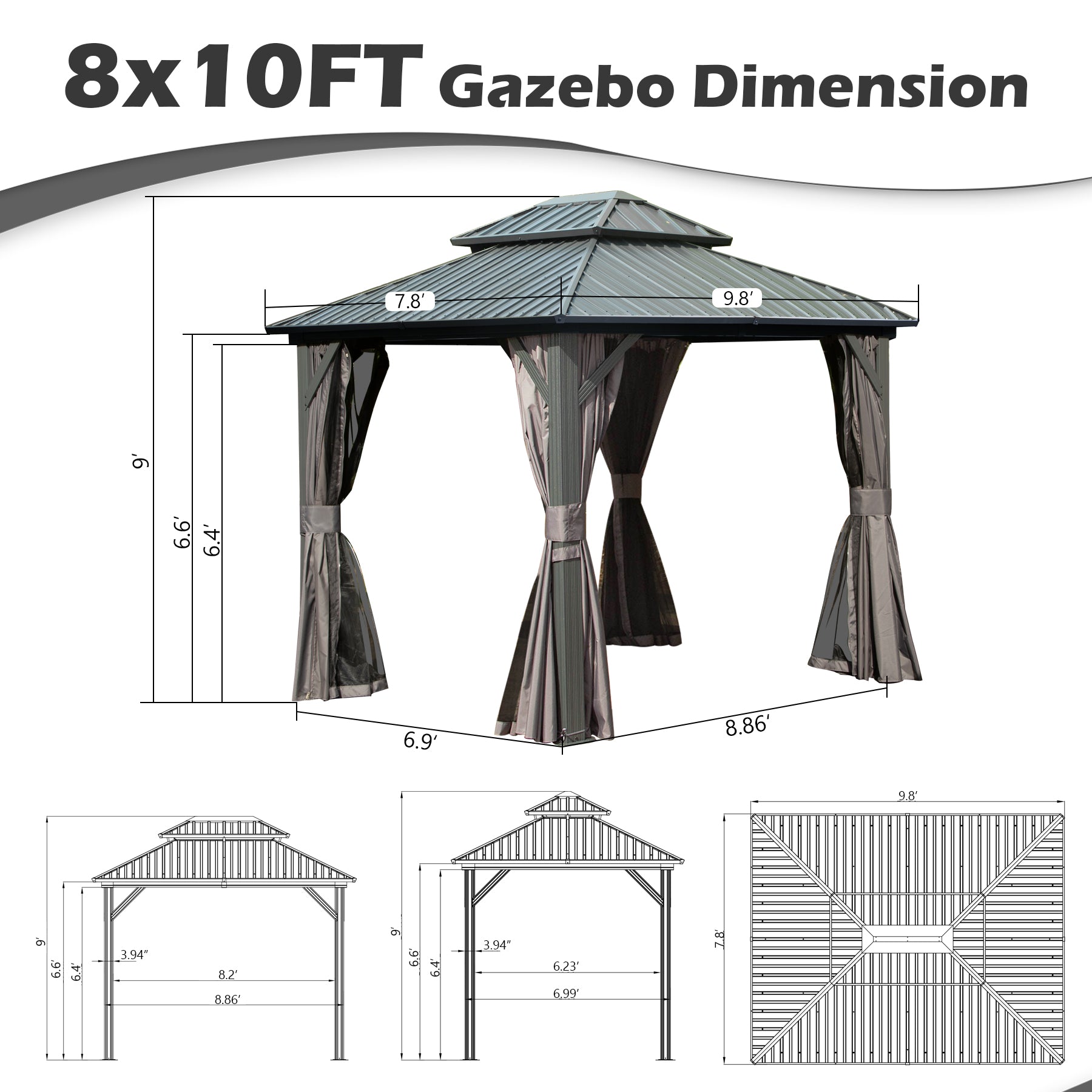 8' x 10' Hardtop Gazebo