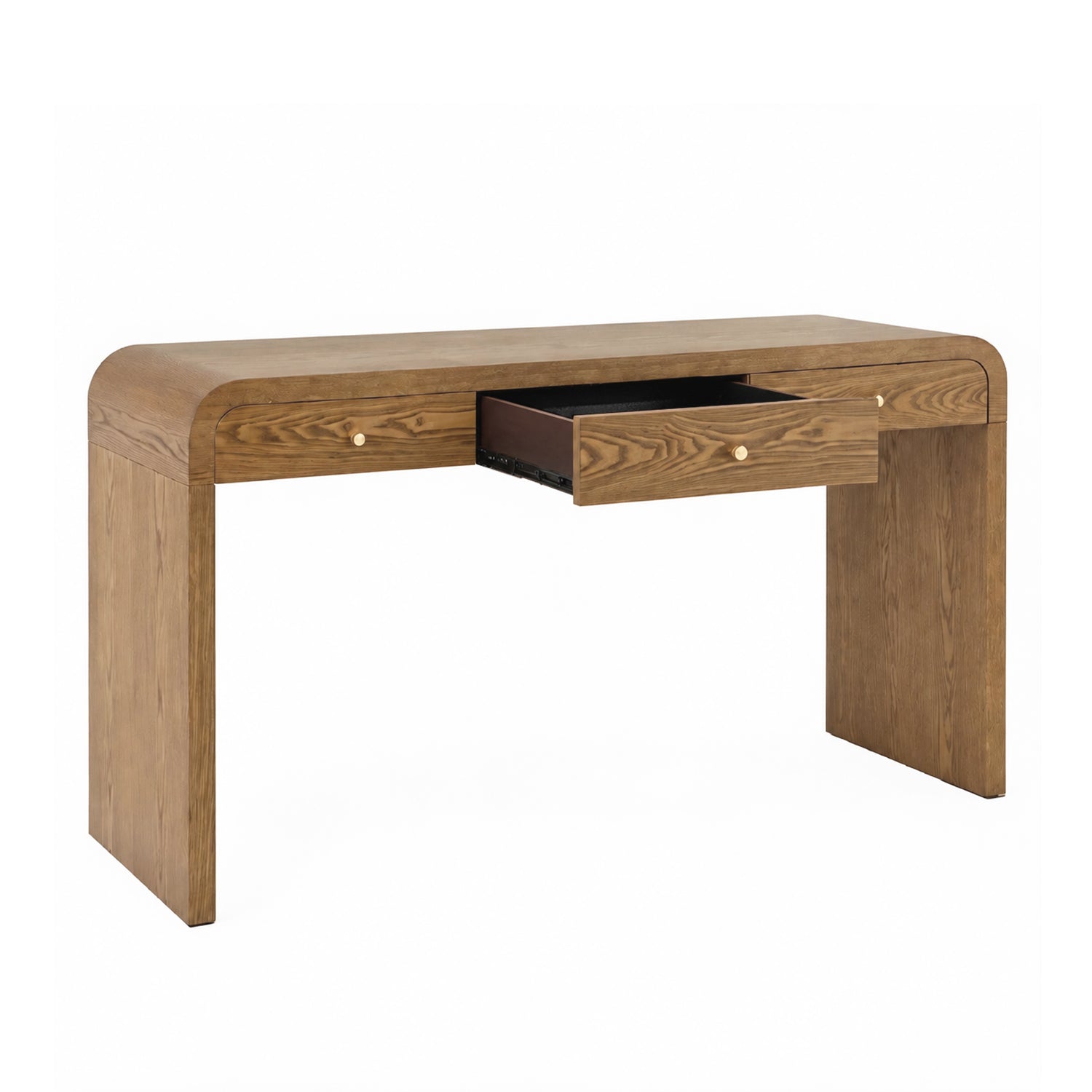 Walnut Curved Design 3-Drawer Long Console Table