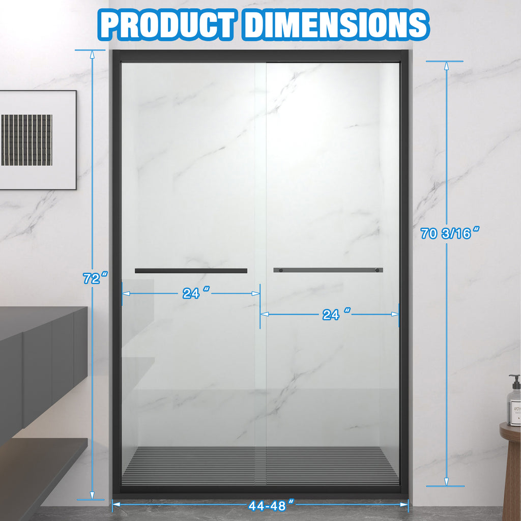 Aluminum Frame Double Sliding Shower Door 44-48"x72"