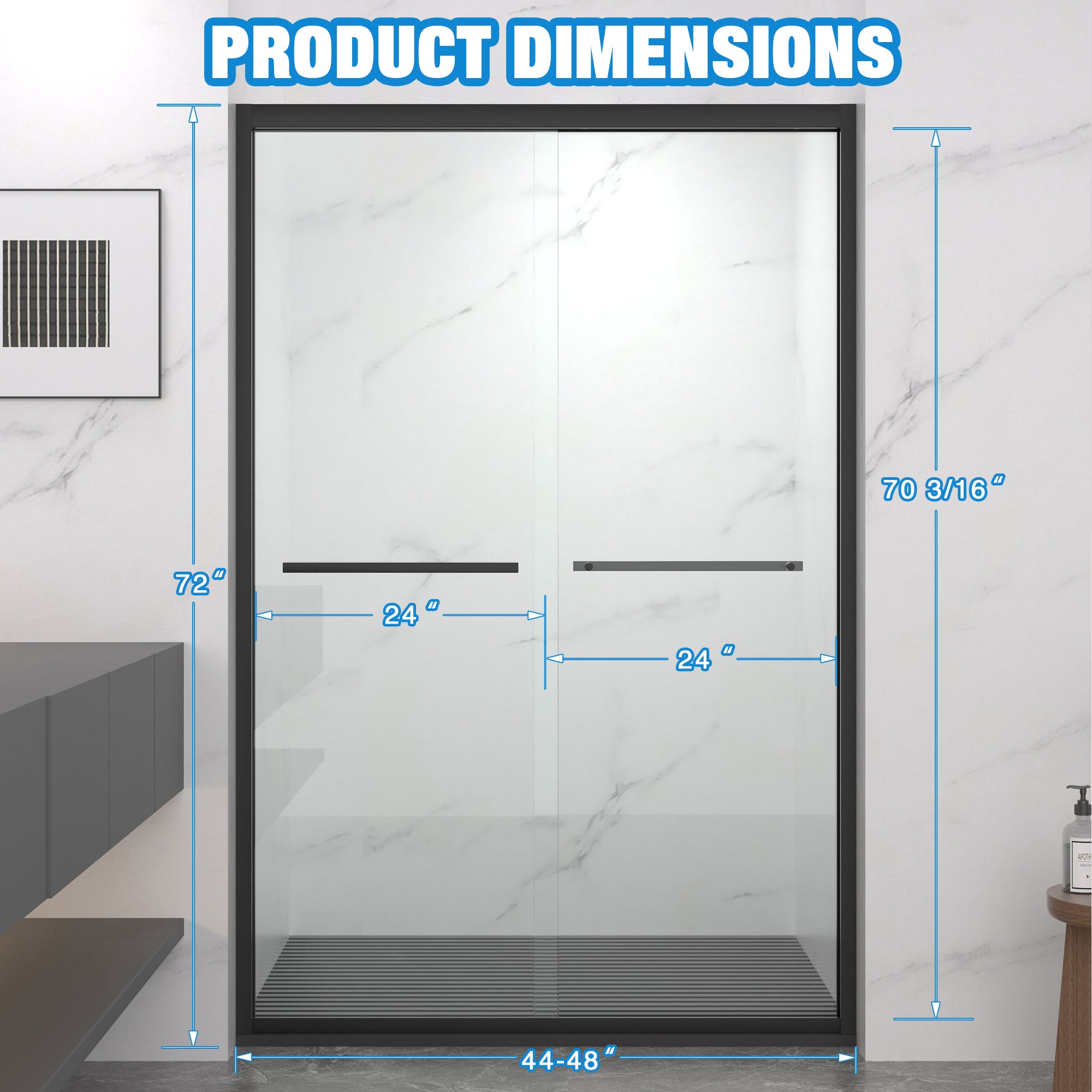 Aluminum Frame Double Sliding Shower Door 44-48"x72"