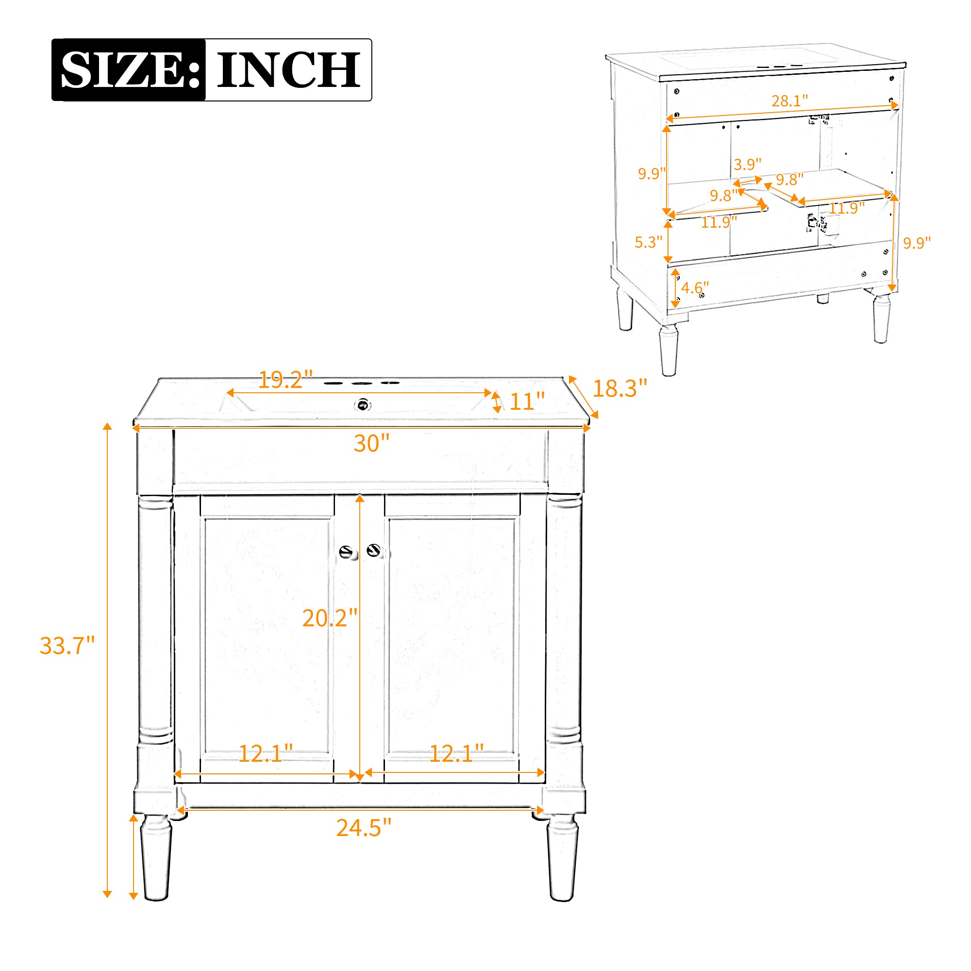 30" Luxurious Bathroom Vanity Cabinet with Ceramic Sink Basin