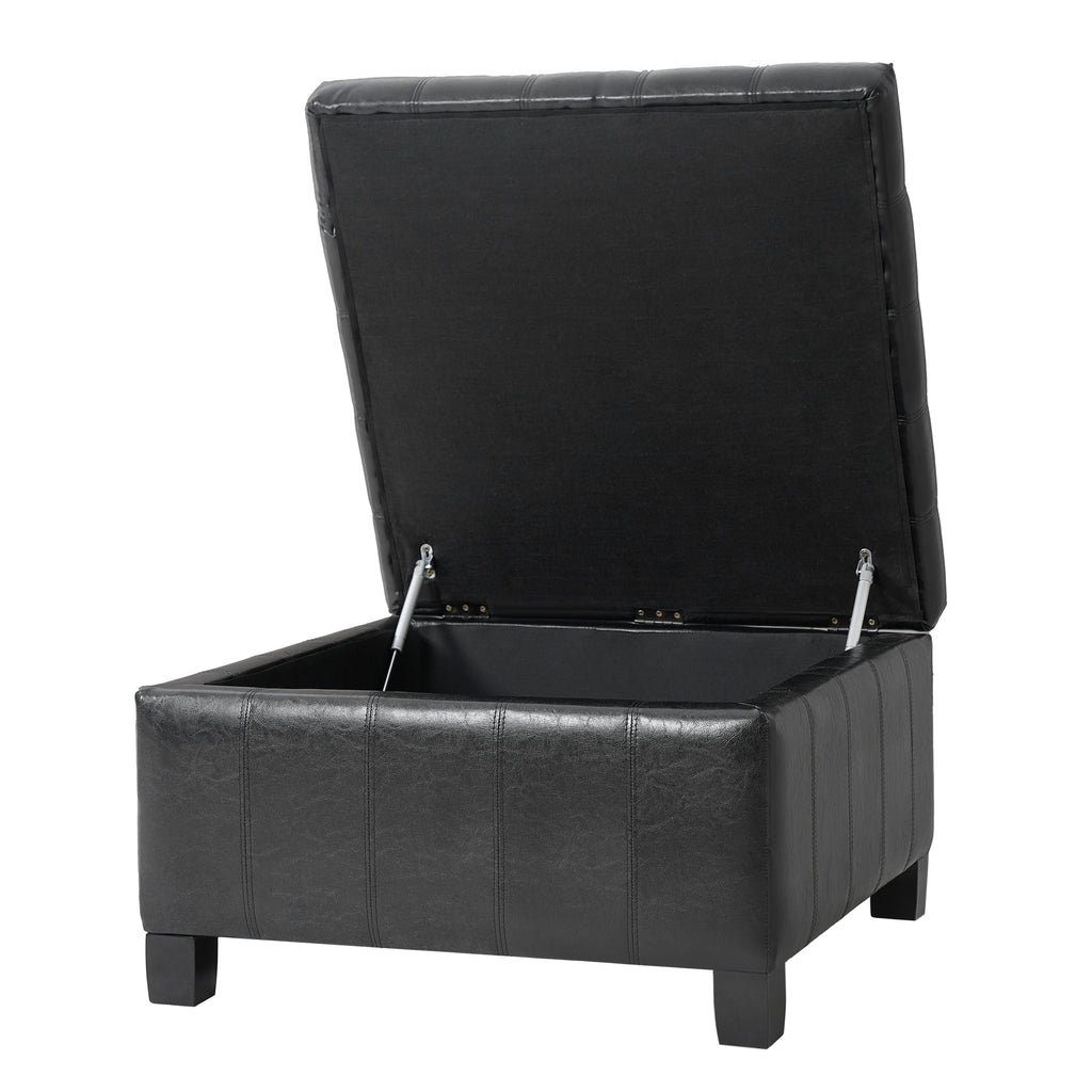 Black PU Storage Ottoman with Rubber Wood Legs