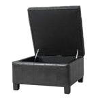 Black PU Storage Ottoman with Rubber Wood Legs