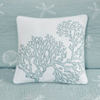4 Piece Cotton Reversible Embroidered Quilt Set with Throw Pillow - Aqua King/Cal King