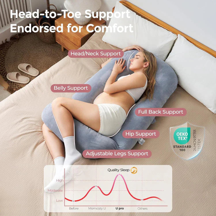 U-Shaped Full Body Pillow Side Sleeper Support Cushion 155cm Grey