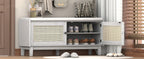 TREXM Boho Rattan Entryway Bench with Storage